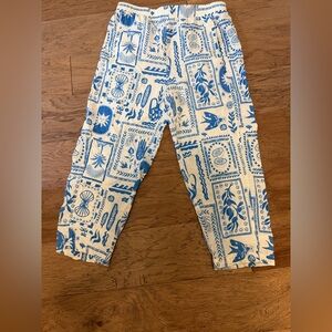 Calypso St. Barth Blue White Linen Pull On Pants Coastal Resort Size L
